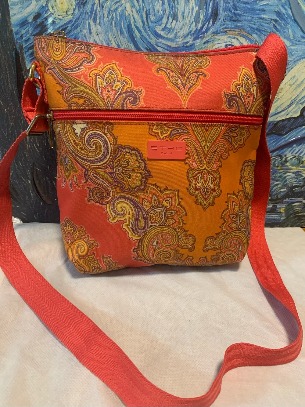 Etro Coral and Orange Paisley Crossbody Bag